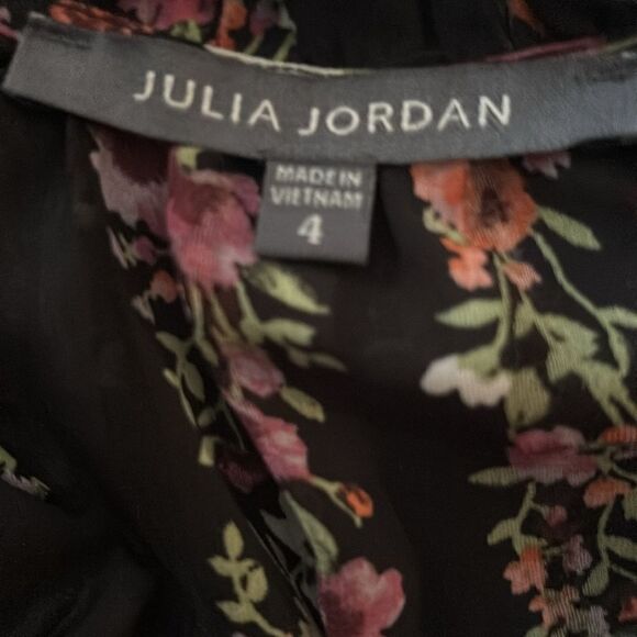 JULIA JORDAN Floral Stripe Print Ruffle-Trim Pleated Drawstring Dress Size 4 - Picture 8 of 9